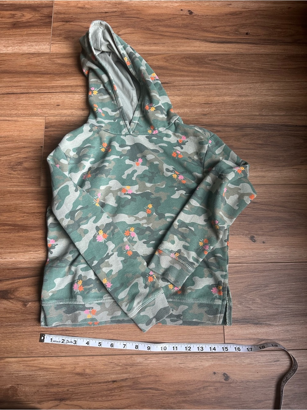 Girls' Green Camo Hoodie with Floral Print